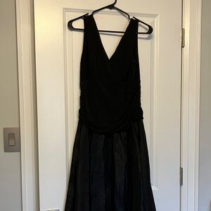 Sleeveless Black Midi Dress with V-Neck